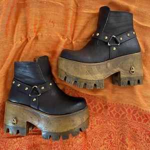 GJ leather/wood studded platforms